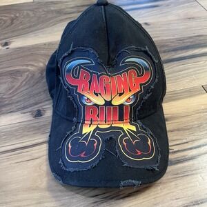 Six Flags Great America Raging Bull Souvenir Distressed Black Ball Cap Nostalgia